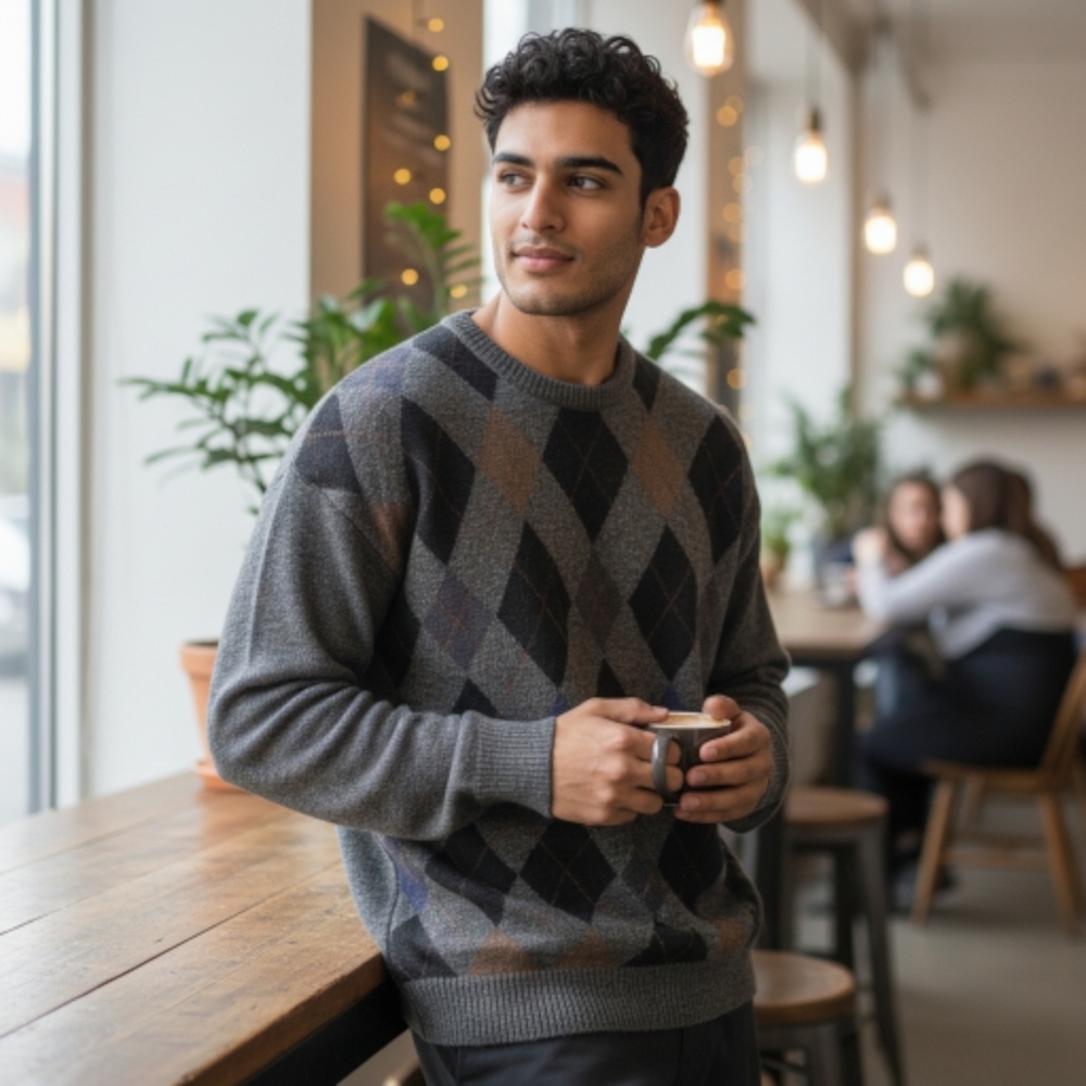 Cellinni 100% Wool Argyle Sweater